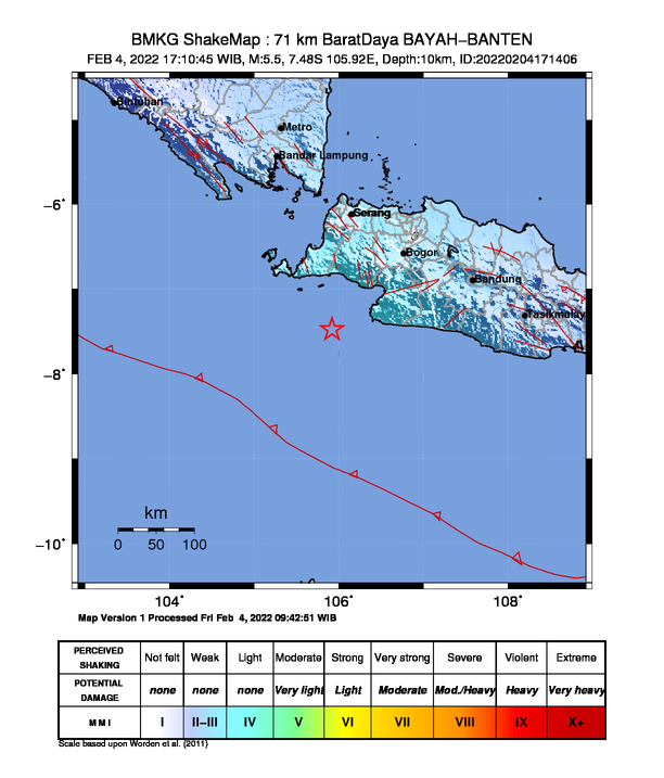 Sekilas Info : Gempa Bumi M 5.5 71 Km Barat Daya Banten